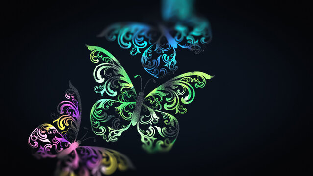 Colorful Butterflies in a Dark Background With Patterns and Details