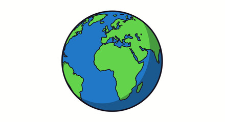 Fototapeta premium Cartoon Earth Globe Illustration with blue oceans and green continents in a simple, colorful design.
