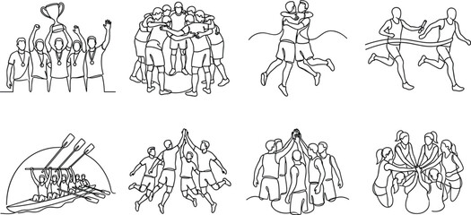 Team Sports Celebration and Collaboration Line Art Vector Set with Athlete Outline Illustrations © Mokshad Ali