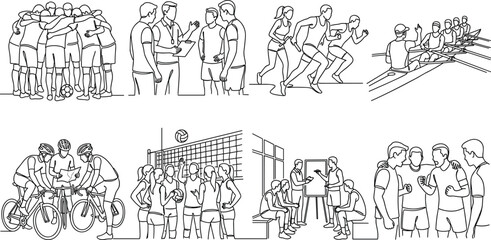 Team Sports Training Line Art Vector Bundle with Athlete Coaching and Competition Scenes © Mokshad Ali