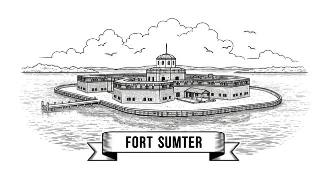 Fort Sumter Charleston Harbor Sketch Drawing