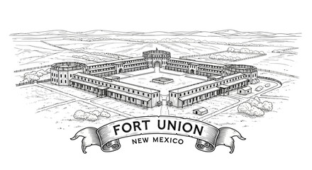 Obraz premium Fort Union New Mexico Sketch - Historic Military Landmark