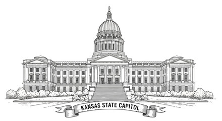Obraz premium Kansas State Capitol Building Illustration - Topeka Landmark Architecture