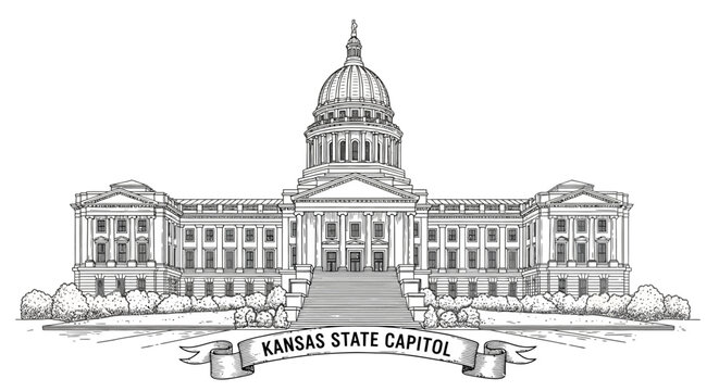 Kansas State Capitol Building Illustration - Topeka Landmark Architecture
