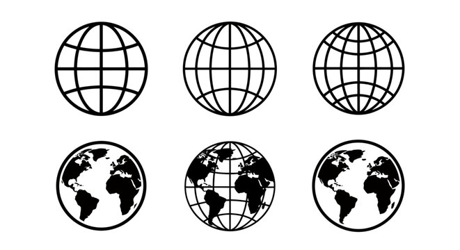 Six Globe Icons Showing Global Earth Imagery in a 3x2 Grid.