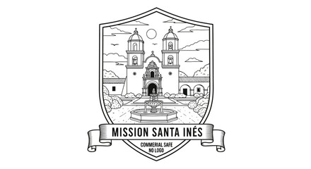 Obraz premium Mission Santa Inés Emblem Line Art Illustration