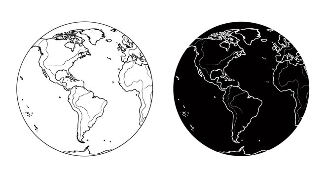 Light and dark dual globe illustrations showing world map hemispheres side by side.