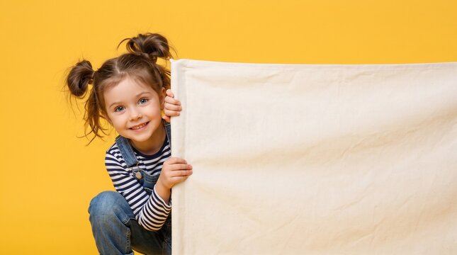 Little girl holding blank white sign.