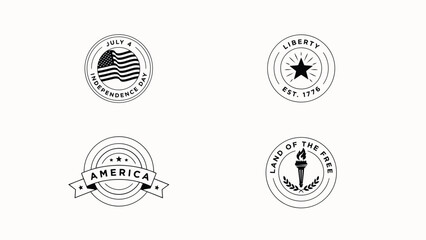 Patriotic celebration emblems featuring liberty symbols in minimalist circular badge designs for national pride graphics © Sharmistha