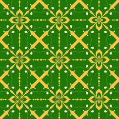 Fototapeta premium Seamless Floral Pattern Featuring Elegant Gold Ornamentation Against a Vibrant Green Background