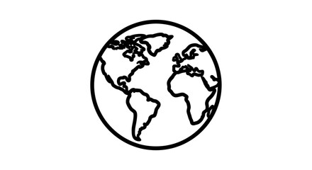 Fototapeta premium Minimalist line art globe depicting the Earth's continents and oceans.
