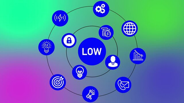 Business Secure Blue Low Button Click Animation with Computer Mouse on Gradient Background, Cyber Security Protection and Digital Safety Concept