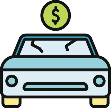 Car with a cracked windshield and dollar sign icon overhead, indicating repair expense