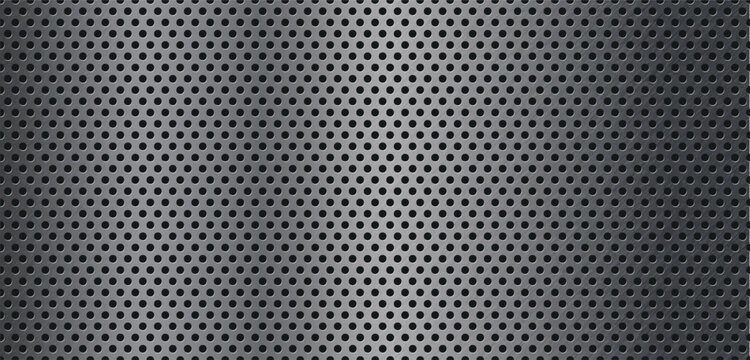 Metal pattern perforated texture with black and white hex background. Wall hole frame with mesh dot board and grey pegboard grate. Comb sheet metal with peg iron perforated and honey net black.