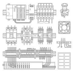 Obraz premium Detailed technical drawing of an industrial electrical cabinet with wiring and components