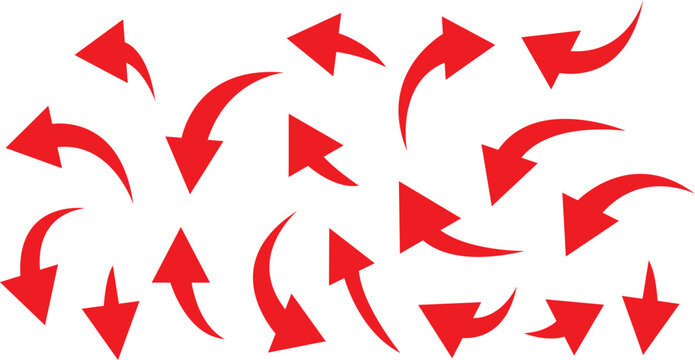 Set of Red Curved arrow icons. curved arrows, arrow symbol collection. Curved arrow set, Various symbols hand draw arrow. vector illustration eps file, PNG.