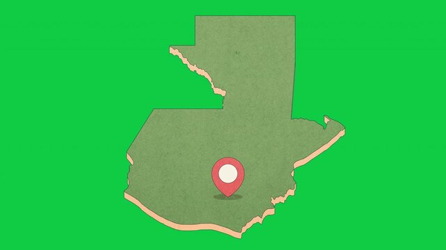 Animated Guatemala Map with Bouncing Location Marker on Guatemala City, Transparent Background, Alpha Channel, 4K resolution