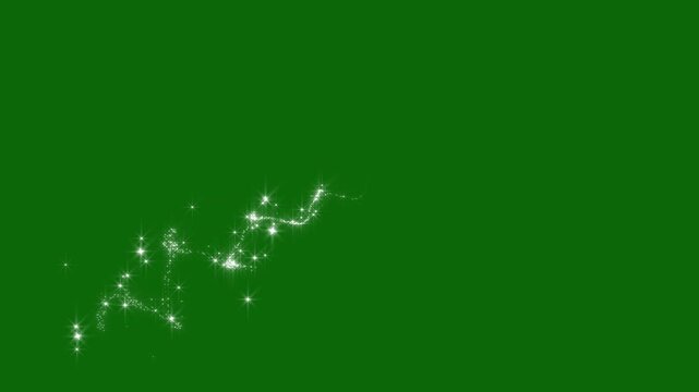 Luxury glitter sparkle line animation featuring glowing white stars, magical pixie dust trail, twinkling fairy particles, elegant light burst transition on green screen background in crisp 4K
