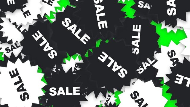 Abstract Sale Tags Background with Green Screen Glitch Effect.