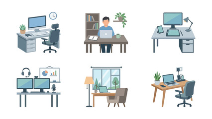Fototapeta premium Home Office Setups: Remote Work and Freelance Desk Illustrations