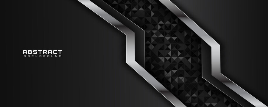 3D black techno abstract background overlap layer in dark space with silver lines effect decoration. Modern graphic design element cutout style concept for web, art, flyer, card, or brochure cover