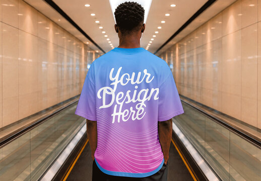 T Shirt Moving Walkway Mockup