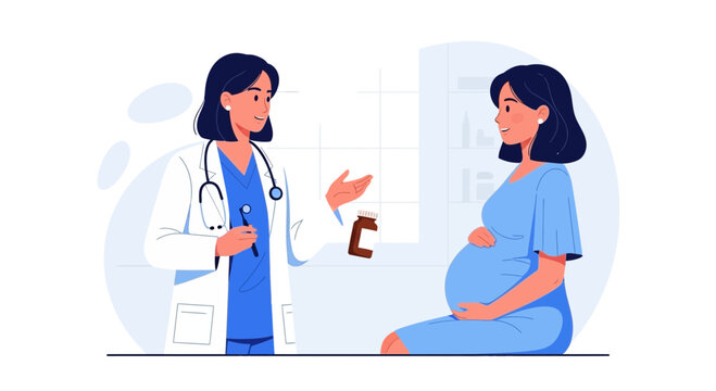 Pregnant Woman Consults Physician About Medical Care and Pregnancy Medication