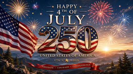 Obraz premium Happy 4th of July 250 Celebrations Across America with Fireworks and Flags