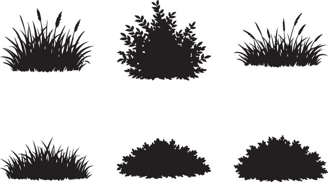Grass and bush silhouettes vector