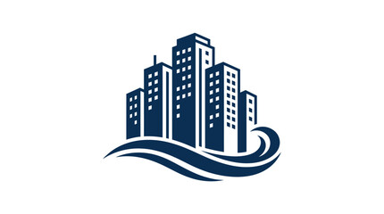 Fototapeta premium City skyline with wavy ocean design.