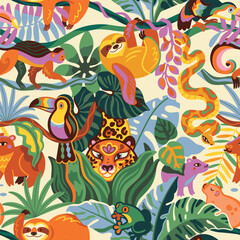 Obraz premium Amazon Jungle. Seamless pattern in vector