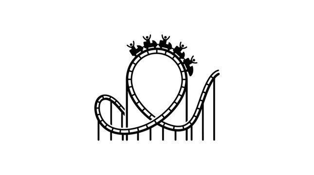 Rollercoaster Ride Silhouette with Excited People on Looping Track