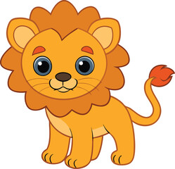 Obraz premium Cute little lion cub cartoon character isolated on transparent background, Vector
