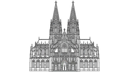 Obraz premium Gothic Cathedral Facade Outline Drawing