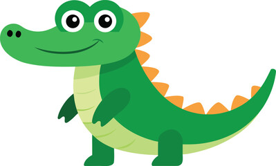 Fototapeta premium Cute cartoon green crocodile standing and smiling isolated on transparent background, Vector