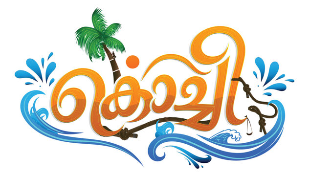 kochi kerala india malayalam typography queen of the arabian sea vector illustration	