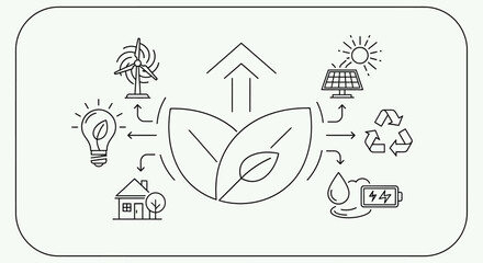 Naklejka premium Eco friendly icons, sustainable living symbols, green energy illustrations, environmental conservation graphics, eco awareness signs