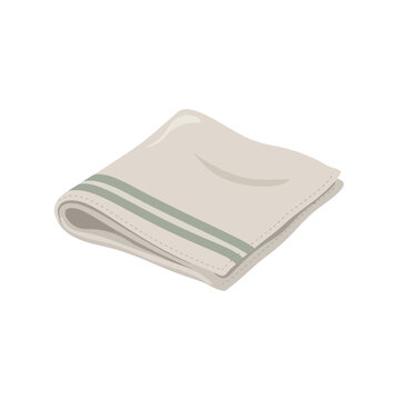 Simple folded white cloth napkin with green stripes isolated on white background, for kitchen and, dining table setting