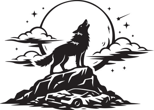 Wolf howling at the moon silhouette vector