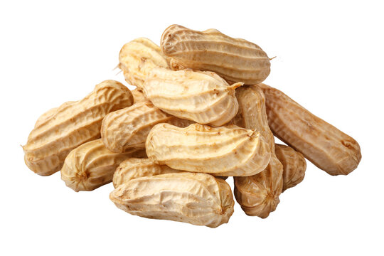 A pile of boiled peanuts in their shells isolated on a transparent background
