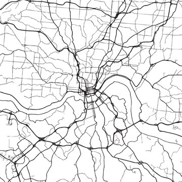 Cincinnati Ohio city map vector illustration. Black and white street map of Cincinnati OH USA