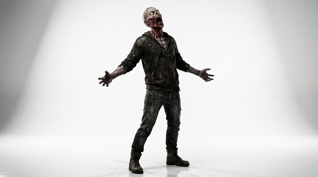 Full Body Zombie Standing With Arms Open Isolated on White