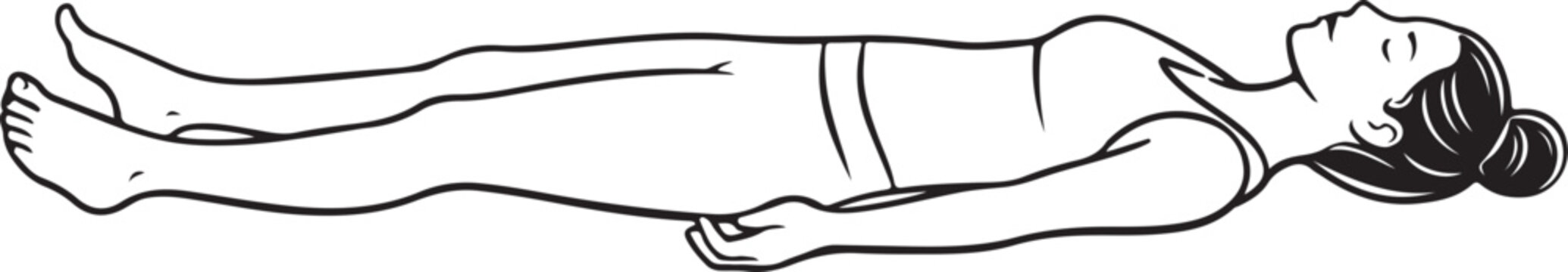 Woman in Corpse Pose Savasana final relaxation asana in yoga for meditation and stress relief line art