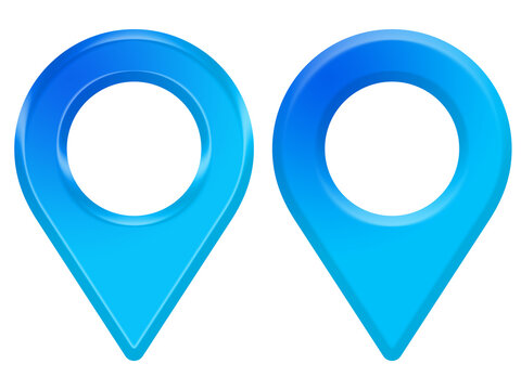 Two blue location pins on transparent background