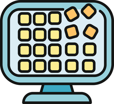Computer screen showing organized and disorganized data blocks representing defragmentation