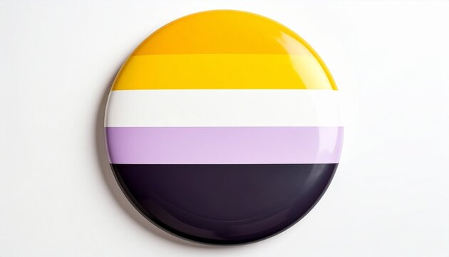 Circular nonbinary pride flag with yellow, white, purple, black stripes, symbolizing gender diversity, inclusion, and recognition beyond binary identities.