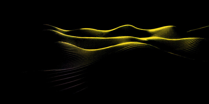 Elegant golden wave lines on black background representing sound frequency or data visualization for premium luxury branding project.