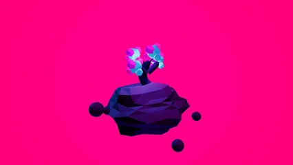 Fototapete Pink Surreal magical crystal forest island floating in vibrant fantasy sky concept art isolated on professional background for imaginative landscape design   © Clever