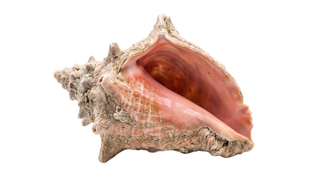 Detailed whelk seashell with textured surface on transparent background