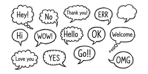 Set of hand drawn speech bubbles with text for comic design © Stockify
